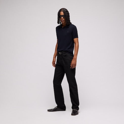 Knit cashmere polo shirt with embroidery