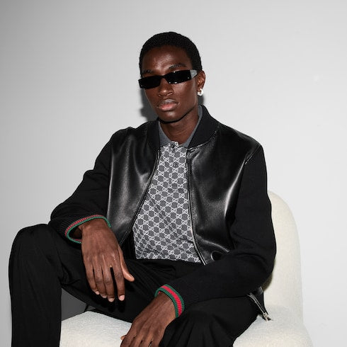 Nappa leather and knit bomber jacket