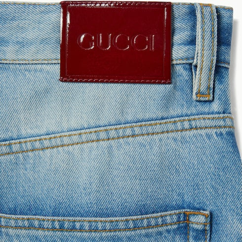 Flared bleached cotton denim pants