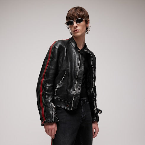 Buffalo leather biker jacket with Web