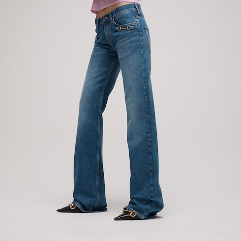 Stretch cotton denim with Horsebit