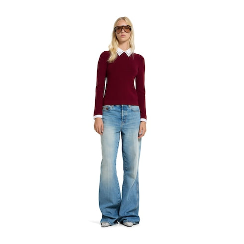 Flared bleached cotton denim pants
