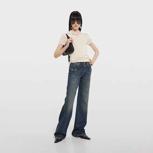 Cashmere silk polo shirt with embroidery