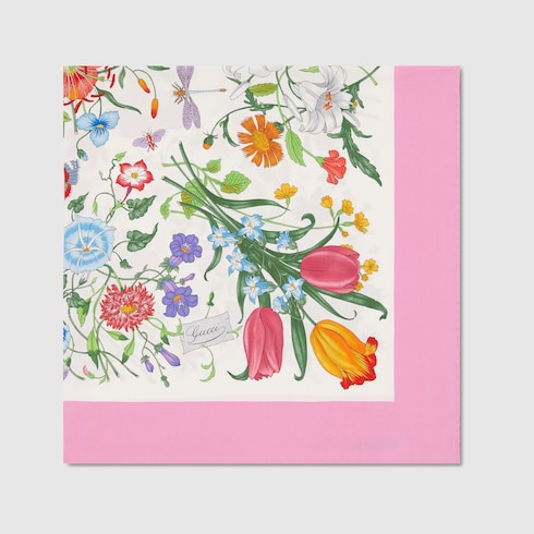 Printed Flora silk twill carré