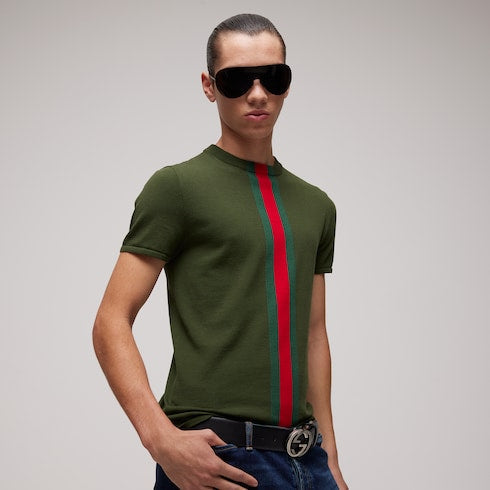 Knit cotton T-shirt with Web intarsia
