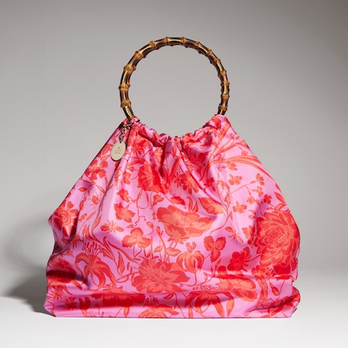 Silk maxi tote bag with bamboo handle