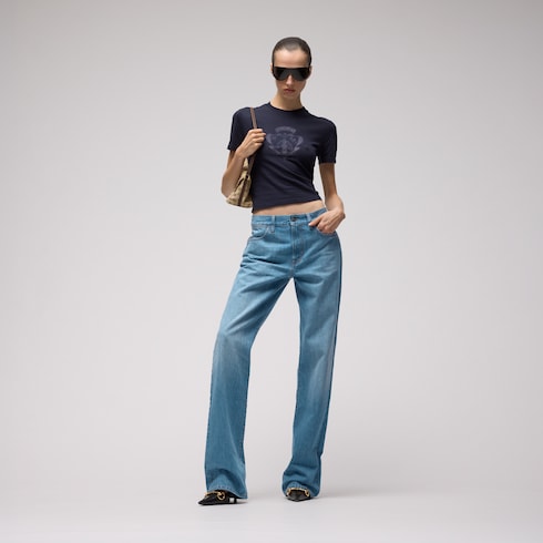Bleached washed cotton denim pants
