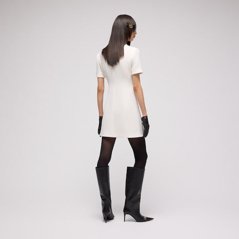 Crêpe wool dress with Double G button