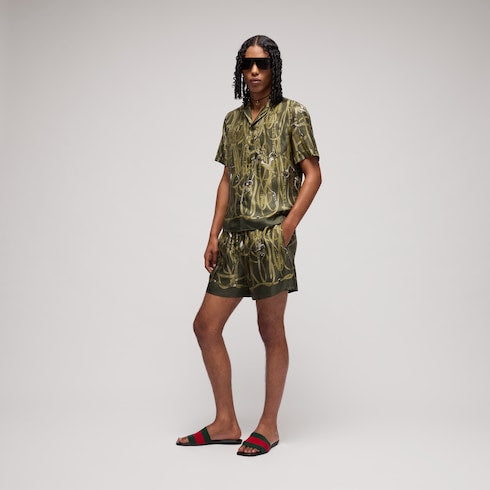 Printed silk bowling shirt