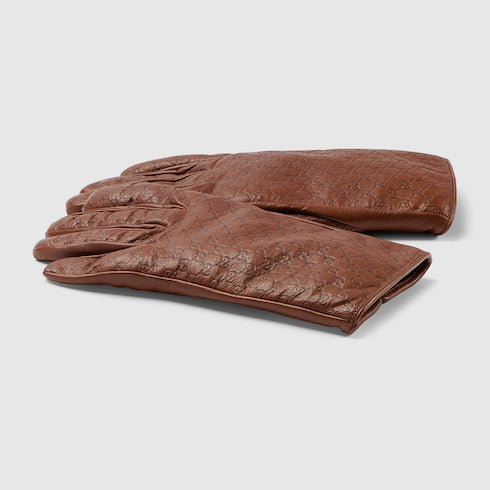 Embossed GG leather gloves