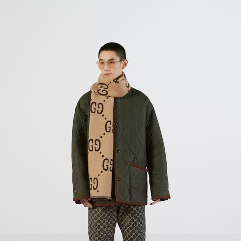 GG jacquard wool silk scarf