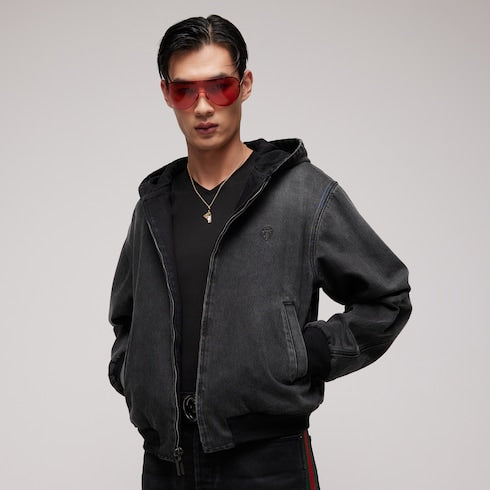 Reversible cotton denim zip jacket
