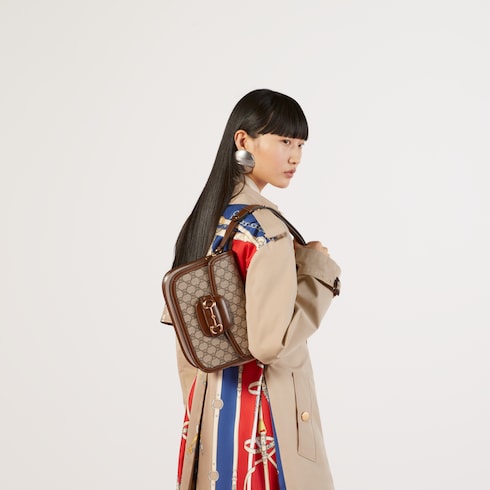 GG Supreme / Brown Gucci 1955 Horsebit Shoulder Bag