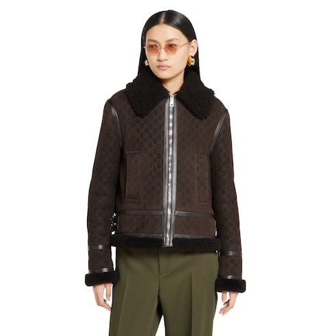 Printed suede shearling jacket