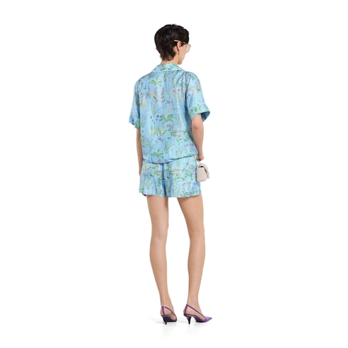 Printed silk twill shorts