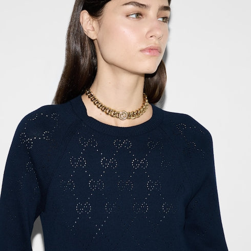 Cotton crewneck top with GG argyle