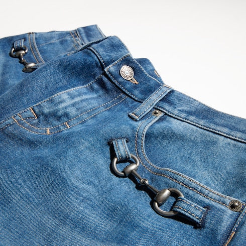 Stretch cotton denim with Horsebit