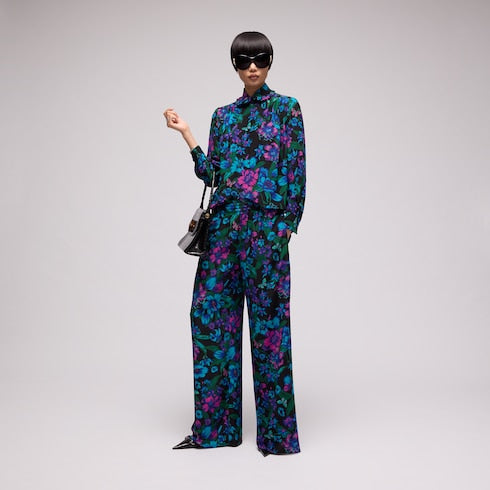 Printed silk leisure pants