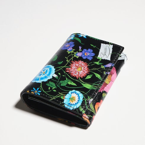 Flora-motif bi-fold card case