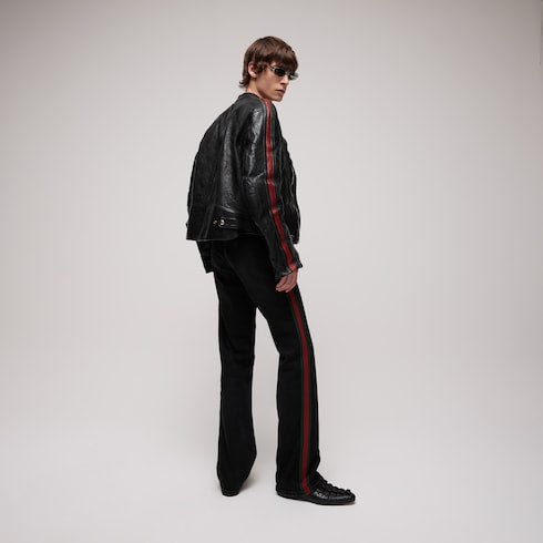 Buffalo leather biker jacket with Web