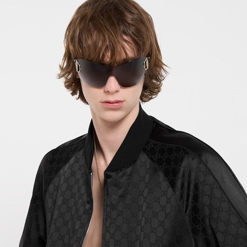 GG cotton satin zip jacket with piping
