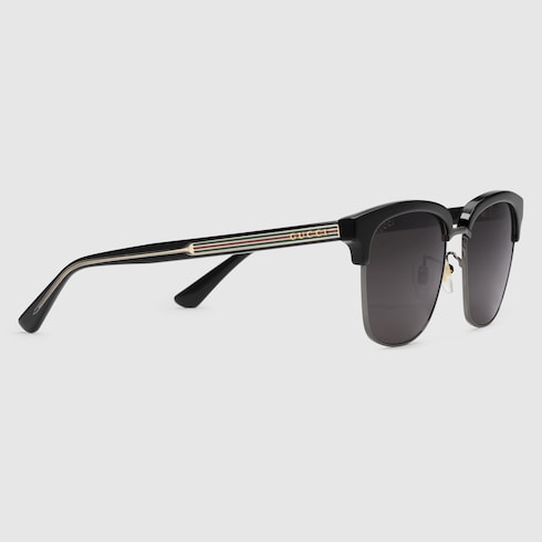 Shiny Black Ruthenium Metal Rectangular-Frame Sunglasses