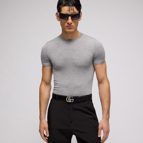 Cropped knit wool silk blend T-shirt