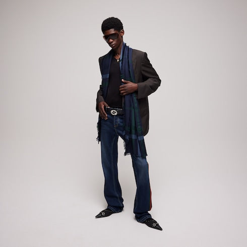 Tartan cashmere jacquard stole