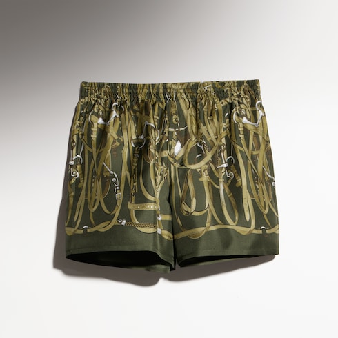 Printed silk twill shorts