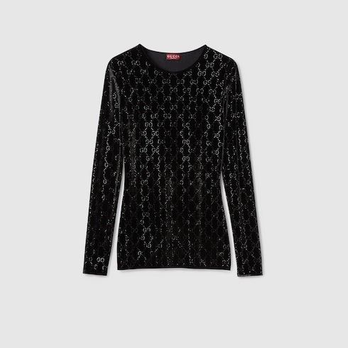 Embroidered stretch chenille top