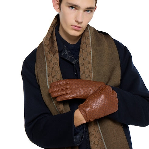 Embossed GG leather gloves