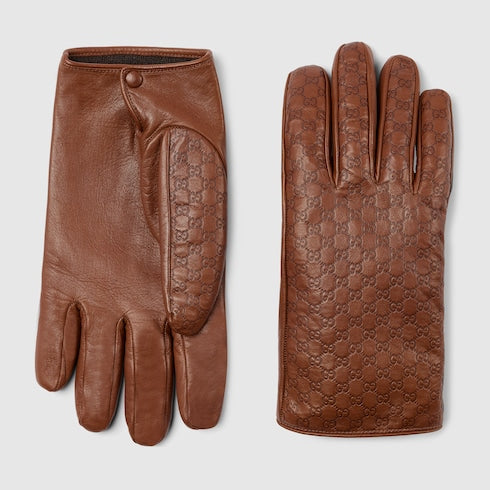 Embossed GG leather gloves