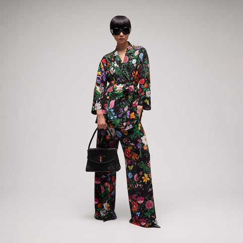 Printed silk leisure pants