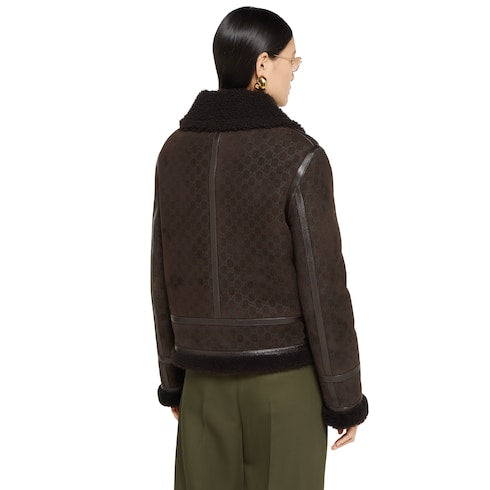 Printed suede shearling jacket
