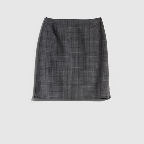 Checked fine wool mini skirt
