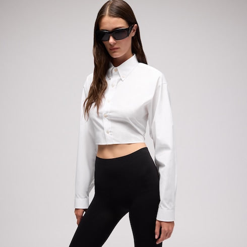 Cropped cotton poplin shirt