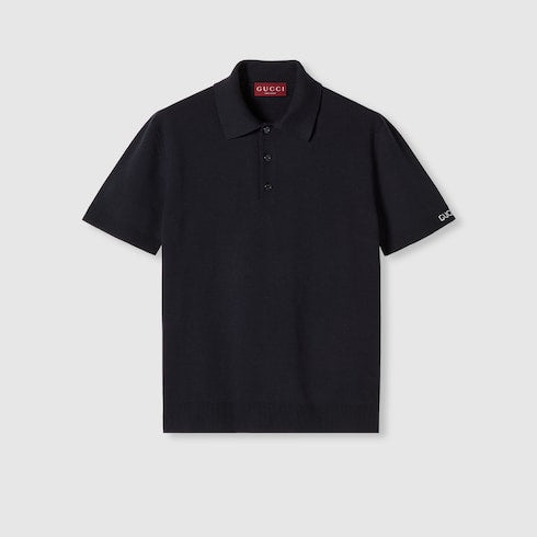 Silk cotton knit polo shirt