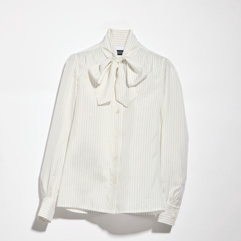 Gucci pinstripe silk shirt with bow