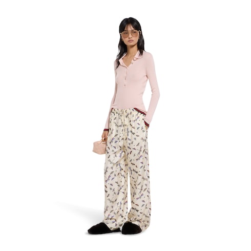 Printed silk twill pants