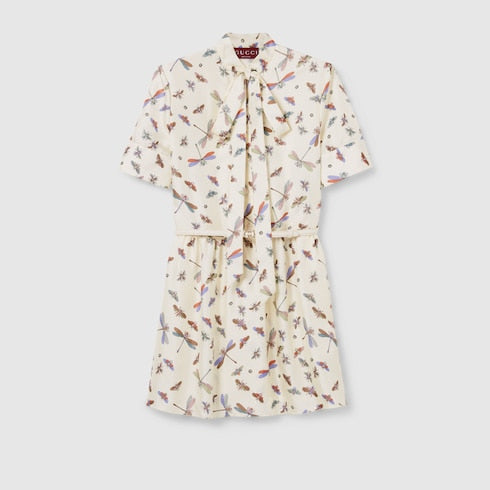 Printed silk twill dress