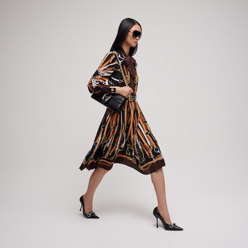 Printed silk chemisier dress