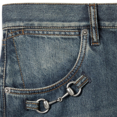 Cotton denim pants with Horsebit detail