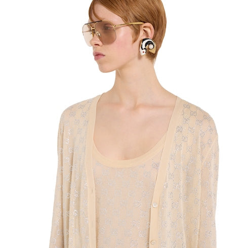 Fine silk cardigan with GG crystals