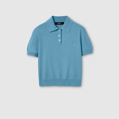 Knit wool polo shirt with embroidery