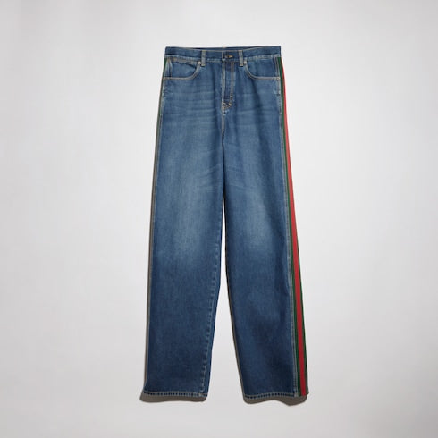 Cotton denim pants with Web insert