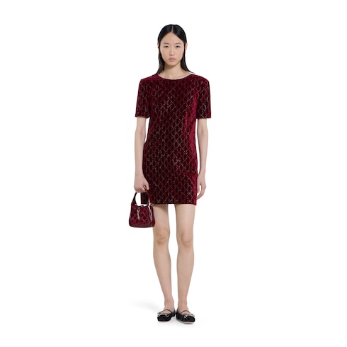 Embroidered cotton velvet dress