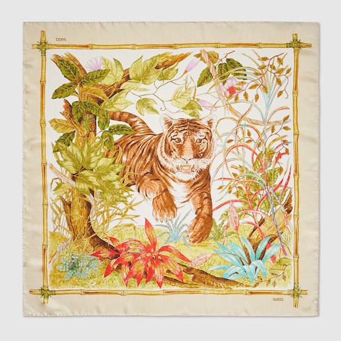 "Il Gattino" printed silk carré