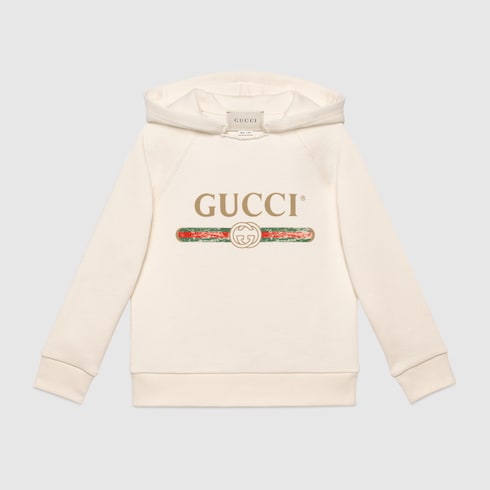 White Cotton Children's Sweatshirt With Gucci Logo & Hood