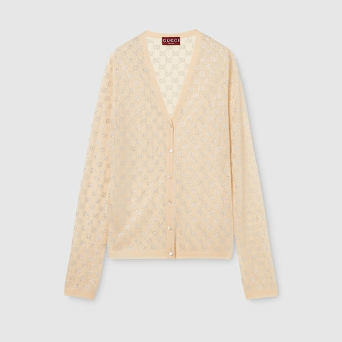 Fine silk cardigan with GG crystals