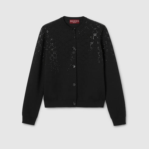 Fine wool cardigan with GG crystals